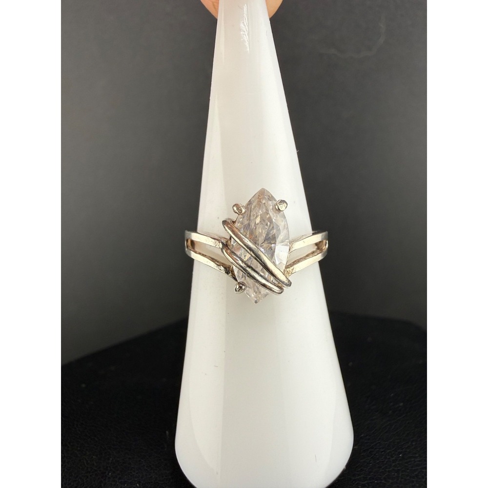 Vintage Estate Ring Silver Sterling Wrapped Marquise CZ Size 6
